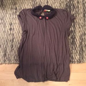 Purple Peter Pan collared blouse w rose embroidery